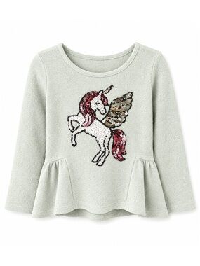 Bailey Lane Girls Turquoise Unicorn Sequin Peplum Sweater Size XS 4/5